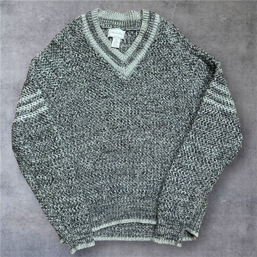Anderson Little Vintage 90s Cable Knit Gray V-Neck Sweater Men's Size Large - Picture 1 of 8
